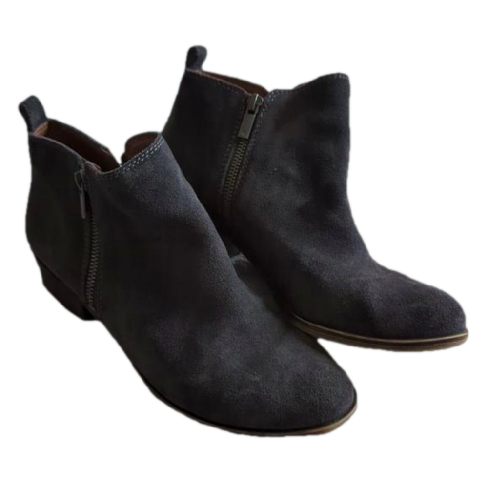 Lucky.Brand Womens Basel Ankle Boots Booties Gray Leather Cuban Heel Zip Sz 8.5